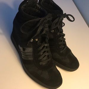 Coach Monogram Suede Leather Hi Top Wedge Sneaker